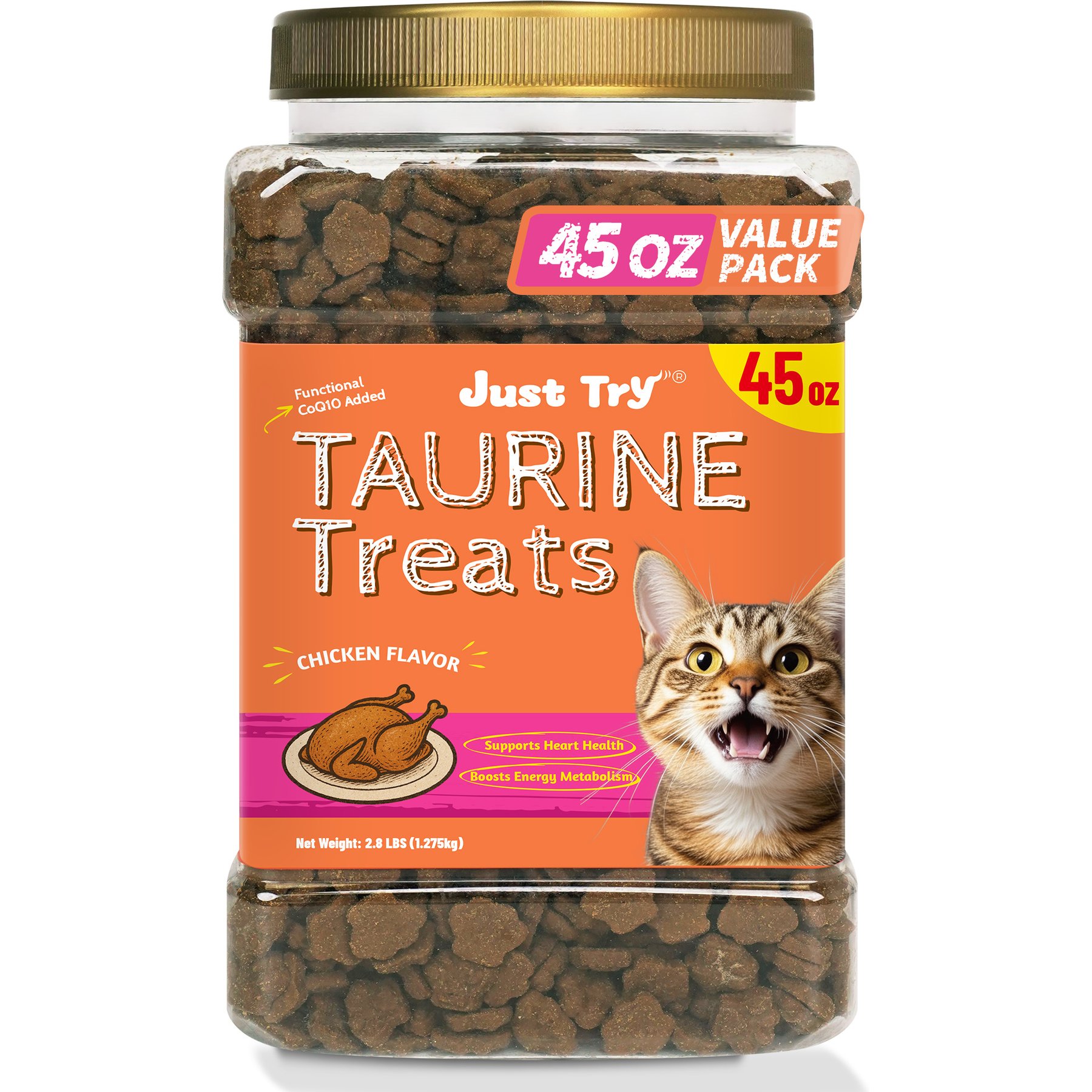 Just Try Taurine Crunchy Cat Treats, 45-oz