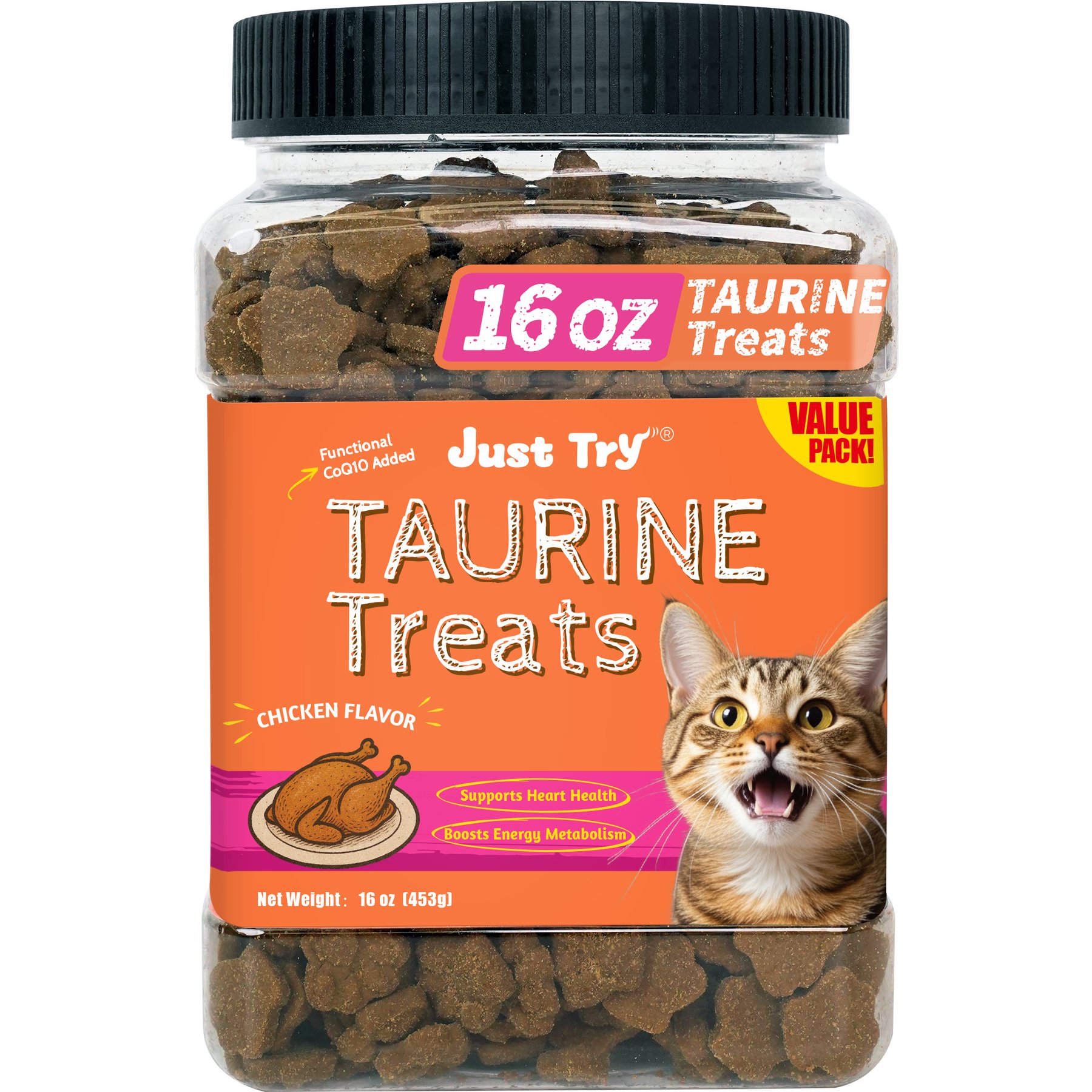 Just Try Taurine Crunchy Cat Treats, 16-oz