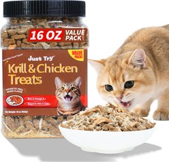 Just Try Krill & Chicken Crunchy Cat Treats, 16-oz