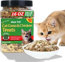 Just Try Cat Grass & Chicken Crunchy Cat Treats, 16-oz