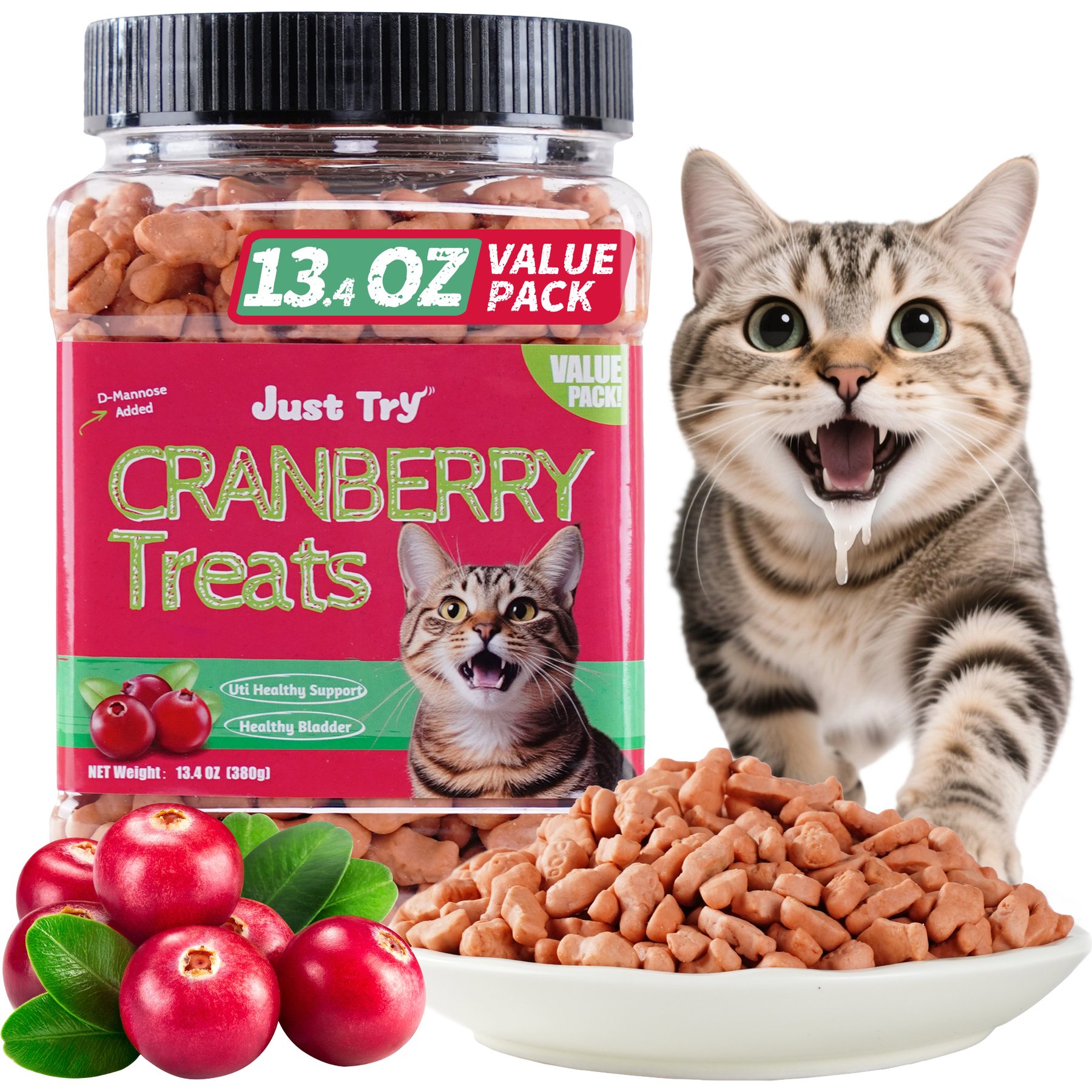 Just Try Cranberry Crunchy Cat Treats, 13.4-oz