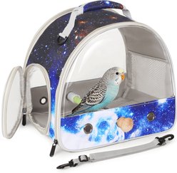 LAIRIES Portable Cage with Stand Perch Parakeet Budgies Cockatiel Conure Outdoor, Front Clear Window Parrot Carrier, Large, Galaxy Blue