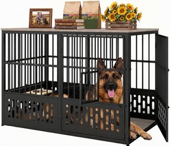 Yafylly Heavy Duty Metal Solid Steel Kennel with Double Doors & Movable Wheels Indoor Outdoor Cage Dog Crate, Large: 54-in, Gray
