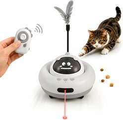 Meowvale 3-in-1 Remote Interactive Cat Toy with Laser Pointers & Treat Dispenser, Grey