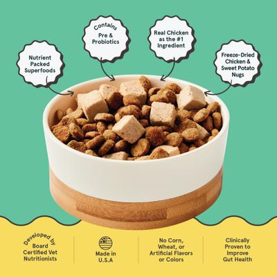 Show full view: Kismet Gut Health Chicken & Barley Recipe with Probiotics & Freeze-Dried Nugs Dry Dog Food, 9-lb bag slide 3 of 10