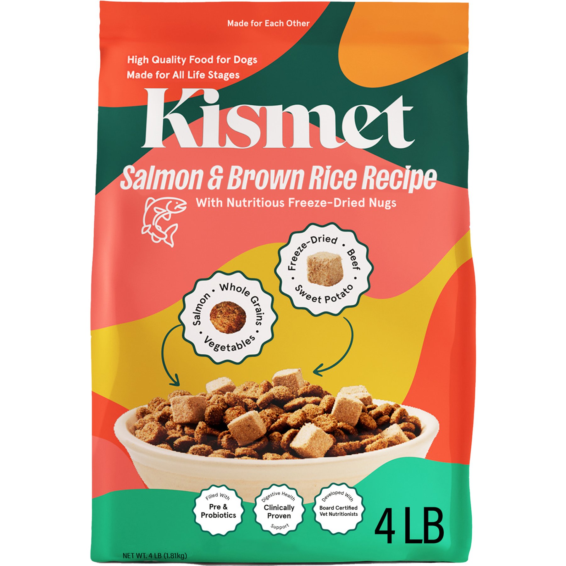 Kismet Gut Health Salmon & Brown Rice Recipe with Probiotics & Freeze-Dried Nugs Dry Dog Food, 4-lb bag