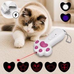 Meowvale 7-in-1 Multi-Pattern Laser Pointers with Paw-Shaped Interactive Teaser Glowing-& Light-Up Cat Toy, White