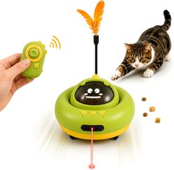 Meowvale 3-in-1 Remote Interactive Cat Toy with Laser Pointers & Treat Dispenser, Green