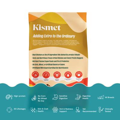 Show full view: Kismet Gut Health Chicken & Barley Recipe with Probiotics & Freeze-Dried Nugs Dry Dog Food, 9-lb bag slide 6 of 10