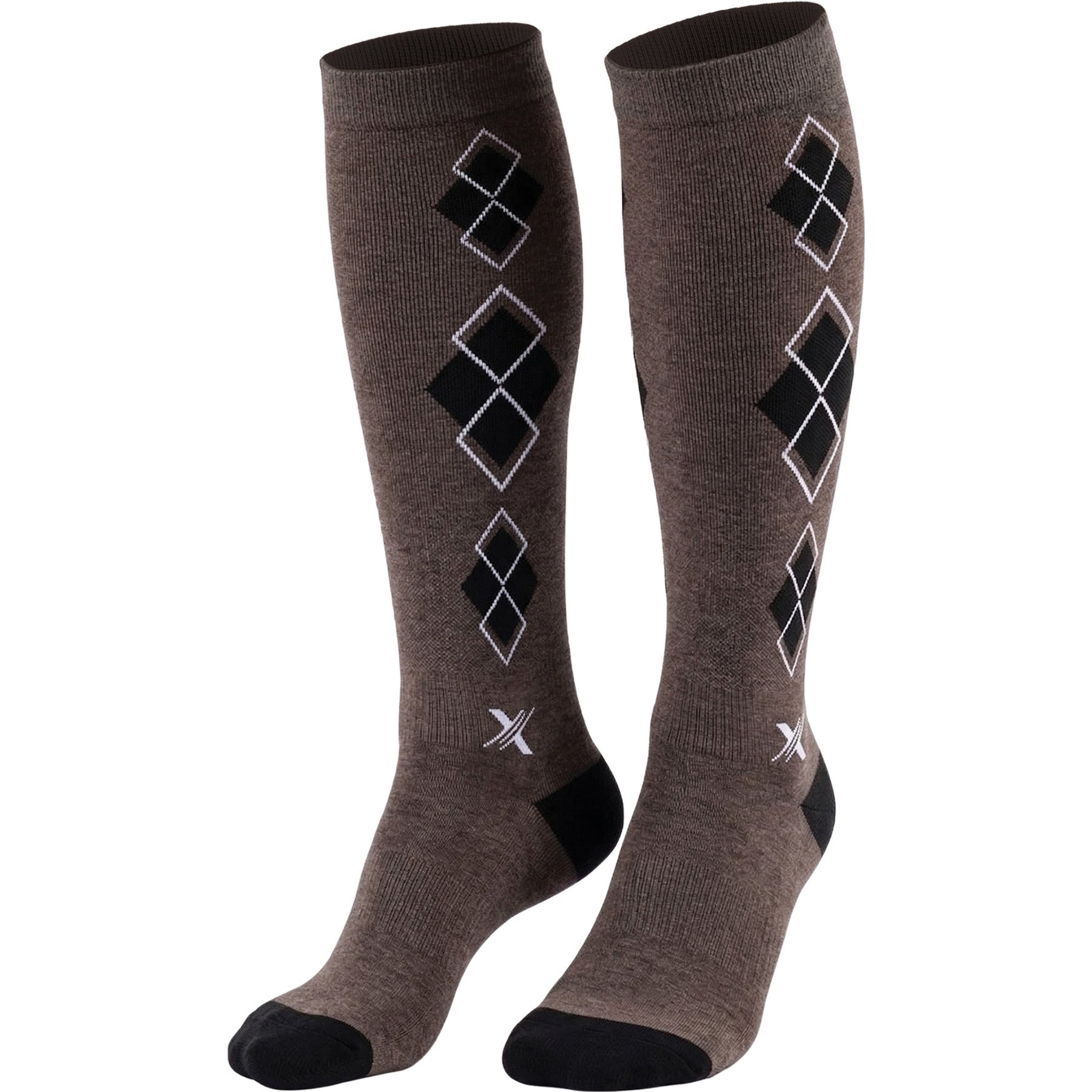 Happy Wool Premium Merino Wool Espresso Derby Diamond Horse Riding Knee-High Compression Socks, Large/X-Large