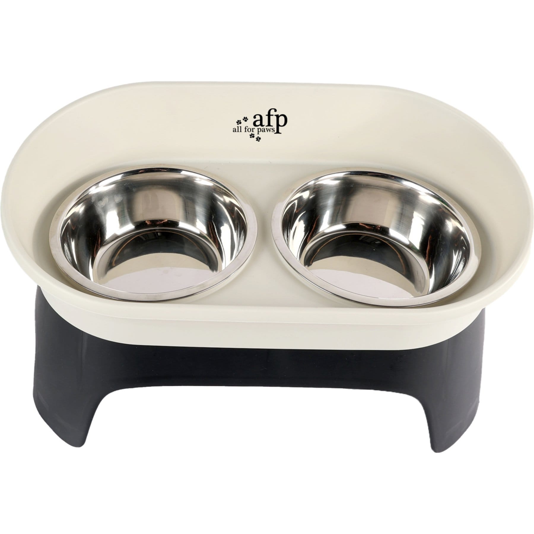 allforpaws No Mess Raised Double Dinner Elevated Stainless Steel Dog Bowl, Beige, Medium: 8-cup