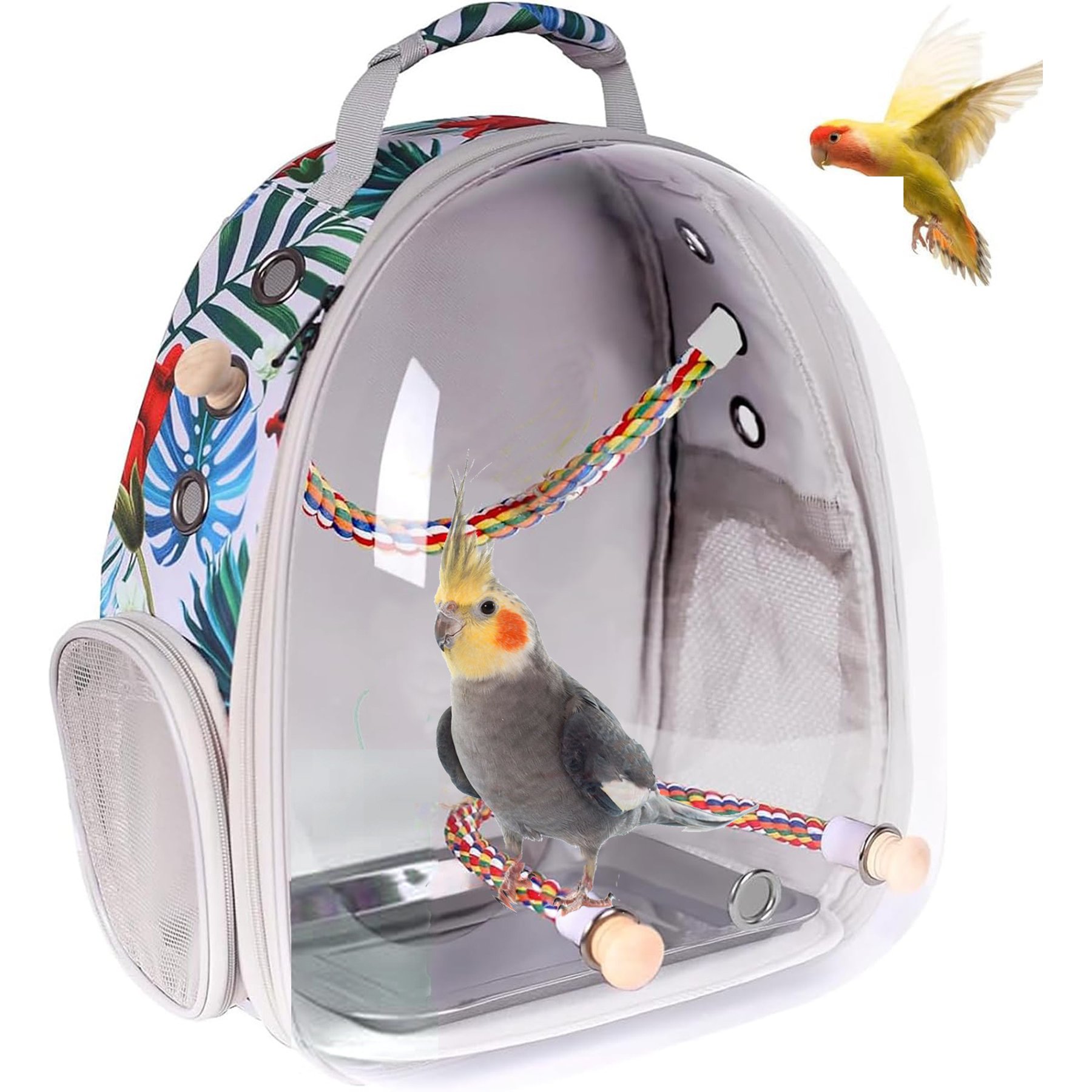 WEVONIGU Tropical Print Clear Bubble Parrot Carrier Backpack, Floral