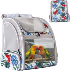 WEVONIGU Tropical Print Parrot Travel Carrier Backpack with Perch, Ventilated Mesh & Sunshade, Floral