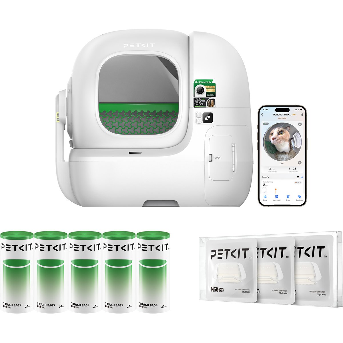 PETKIT PUROBOT MAX PRO 2 Automatic Cat Litter Box & Odor Eliminator Bundle