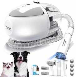 Pawimood 5-in-1 Low Noise Dog Grooming Vacuum Kit with Clipper & Steam Brush, Grey, 13.2 x 12.5 x 7.7-in