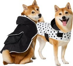 Frisco Packable Reversible Dog Hooded Raincoat, White Polka Dots & Black, Medium