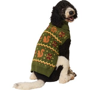 Frisco Autumn Fair Isle Green Squirrels Dog & Cat Turtleneck Sweater, XX-Large