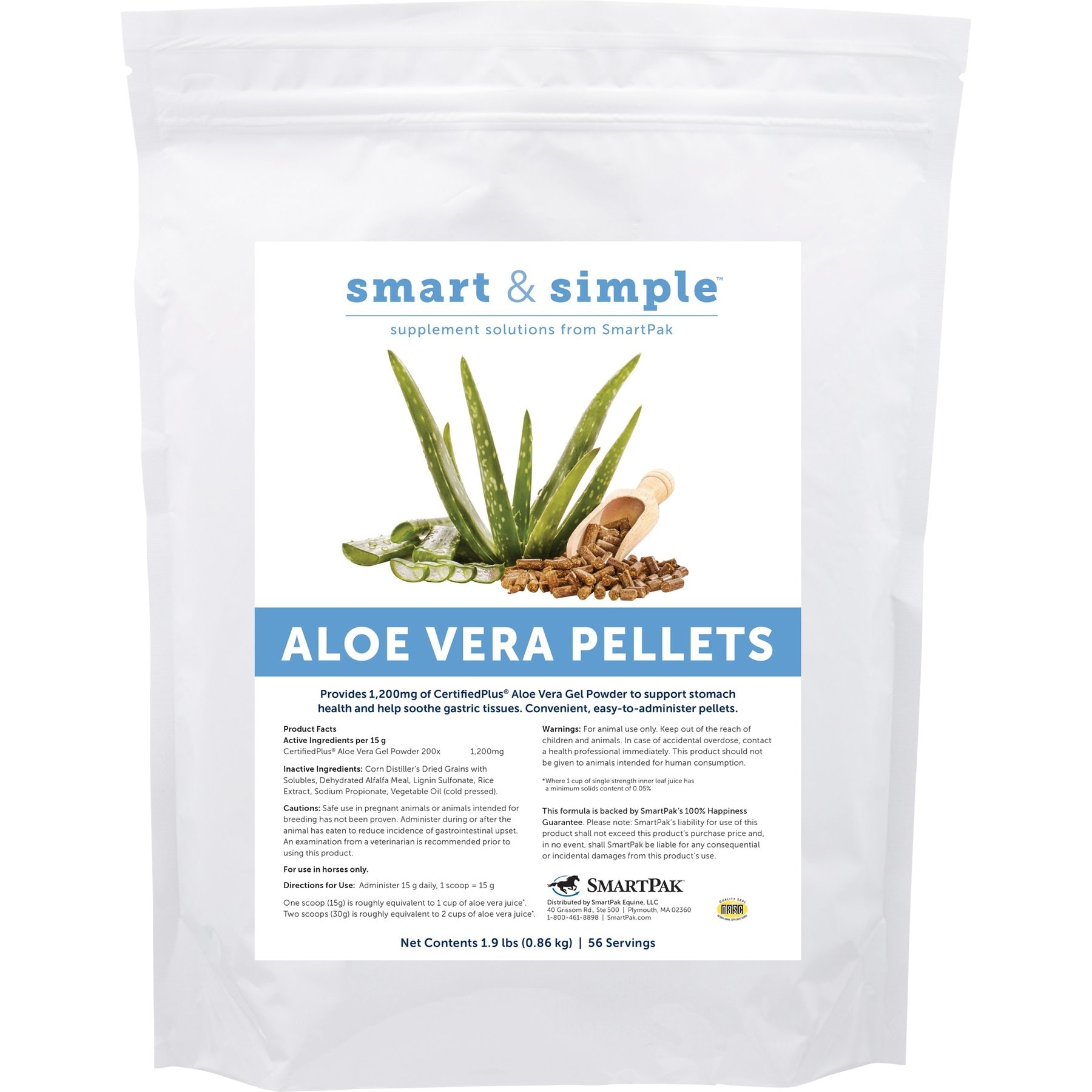 SmartPak Smart & Simple Aloe Vera Pellets Supplement for Horses, 1.9-lb bag