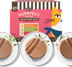 Merrick Purrfect Bistro Turkey, Beef & Chicken Recipe Variety Pack Grain-Free Pate Canned Cat Food, 3-oz, case of 24