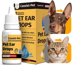 Cassiel Pet Ear Drops Infection Mites Yeast Soothing Cleansing Dog & Cat Wound Care, 0.67-fl oz bottle