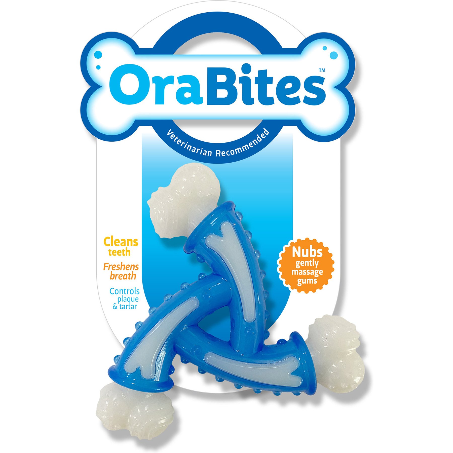 Orabites Triangle Shaped Bone Dental Chew Dog Toy, Blue