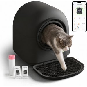 HHOLOVE Self Cleaning App Controlled Multi Tracking Automaic Cat Litter Box, Dark Grey, 21.5 x 21.5 x 23.5-in
