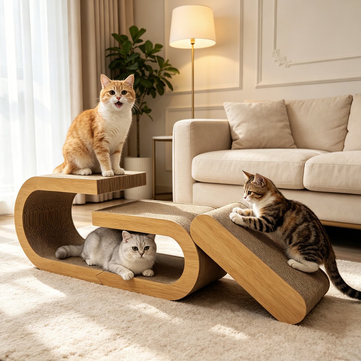Aphyxen 3-in-1 Indoor 11.8-in Tunnel Cat Scratcher Board, Yellow, Large: 32.2 x 9.5 x 11.8-in