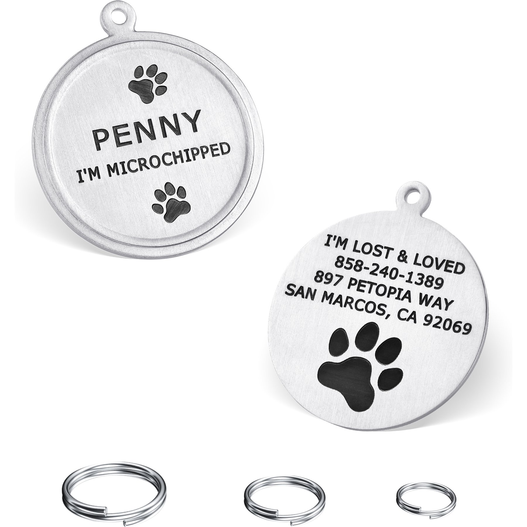 Leash King Custom Personalized Deep Laser Dual-Side Engraved Round Shaped Dog ID Tag with Split Ring, Small/Medium: 1 1/4 x 1 1/8-in