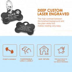Leash King Custom Personalized Double-Sided Deep Laser Engraved Stainless Steel Tag with Patented Snag-Minimizing Safety Quick Clip Bone Shaped Dog ID Tag, Small/Medium: 1.5-in, PVD Black slide 2 of 8