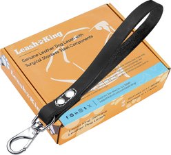 Leash King Full Grain Leather Short Traffic Dog Leash, Large: 12 x 1-in, Classic Black