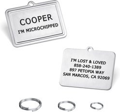 Leash King Custom Personalized Deep Laser Dual-Side Engraved Rectangle Shaped Dog ID Tag with Split Ring, Small/Medium: 7/8 x 1 1/4-in