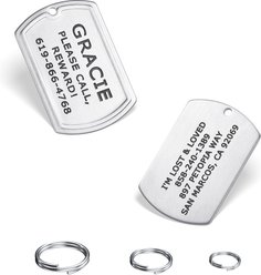 Leash King Custom Personalized Deep Laser Dual-Side Engraved Military Dog Shaped Dog ID Tag with Split Ring, Small/Medium: 7/8 x 1 1/2-in