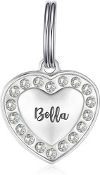 Leash King Hi-Relief Luxury Cold-Forged Surgical Stainless Steel with Swarovski Crystals Personalized Deep Engraved Heart Shaped Dog ID Tag, Stainless Steel, Large