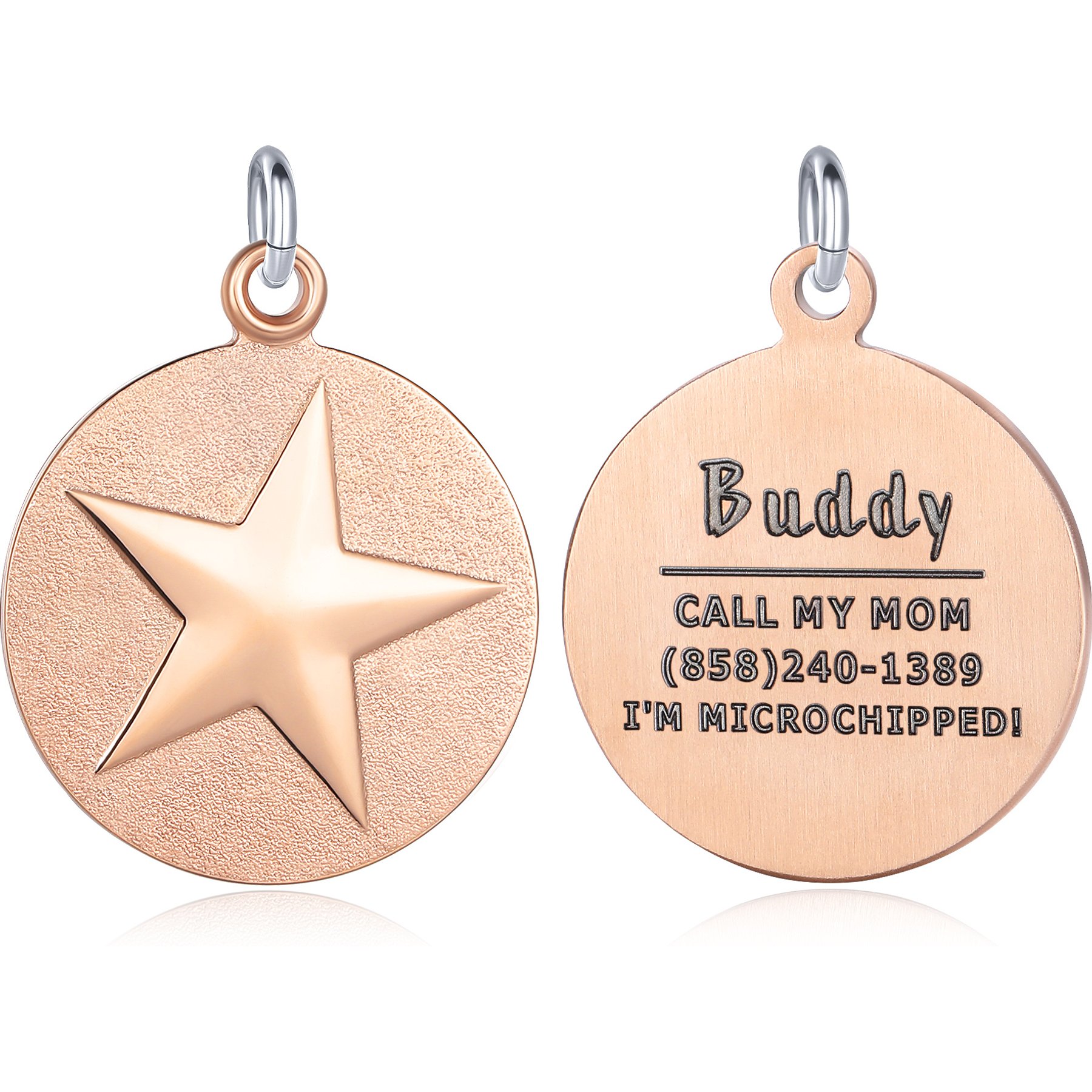 Leash King Custom Personalized Engraved Dog ID Tag, Small/Medium: 1-in, PVD Rose Gold/Star
