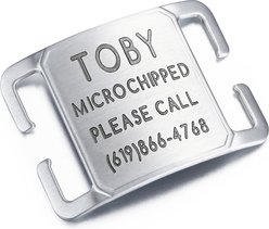 Leash King Rugged & Refined Immovable Slide-On Deep Laser Engraved Horology-Grade Steel Dog ID Tag, Brushed Stainless Steel, X-Large