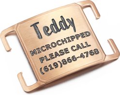Leash King Rugged & Refined Immovable Slide-On Deep Laser Engraved Horology-Grade Steel Dog ID Tag, PVD Rose Gold, Large slide 1 of 6