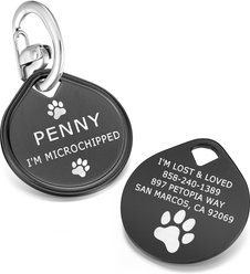 Leash King Custom Personalized Deep Laser Engraved Stainless Steel Tag with Patented Snag-Minimizing Safety Quick Clip Round Shaped Dog ID Tag, Small/Medium: 1.25-in, PVD Black