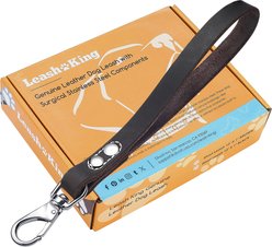 Leash King Full Grain Leather Short Traffic Dog Leash, Large: 12 x 1-in, Classic Brown