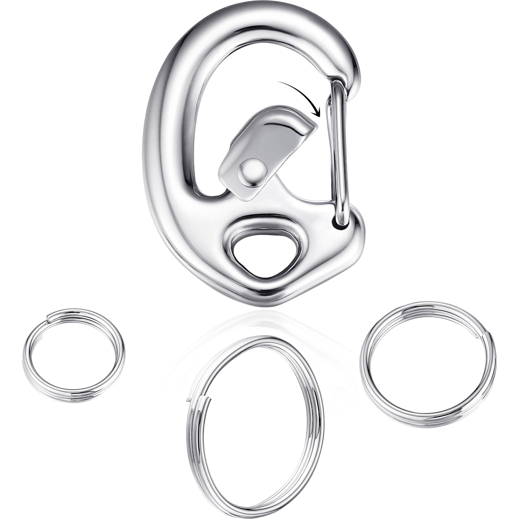 Leash King Patented Fliplock Carabiner Quick-Release Stainless Steel Dog & Cat Collar Clips with Split Ring Set