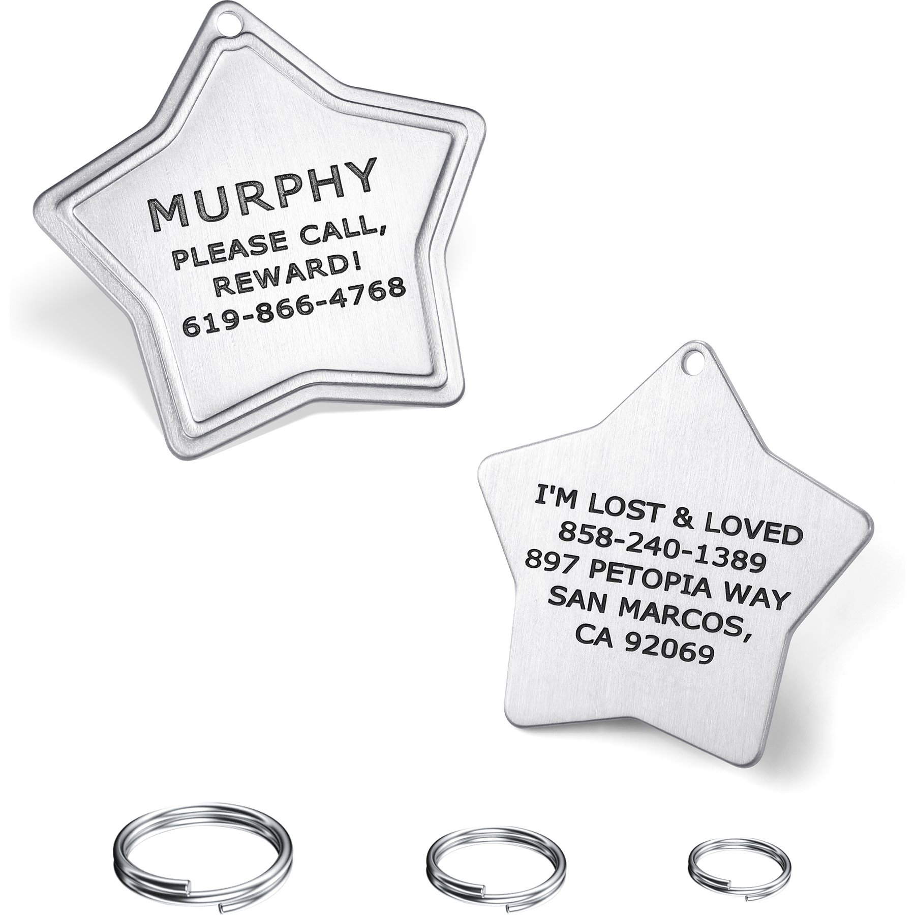 Leash King Custom Personalized Deep Laser Dual-Side Engraved Star Shaped Dog ID Tag with Split Ring, Small/Medium: 1 1/4 x 1 1/4-in