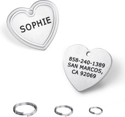 Leash King Custom Personalized Deep Laser Dual-Side Engraved Heart Shaped Dog ID Tag with Split Ring, Small/Medium: 1 1/8 x 1 1/8-in