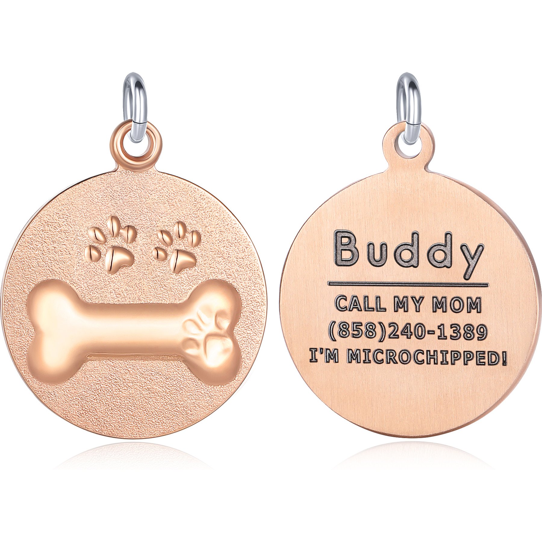Leash King Custom Personalized Engraved Dog ID Tag, Small/Medium: 1-in, PVD Rose Gold/Bone