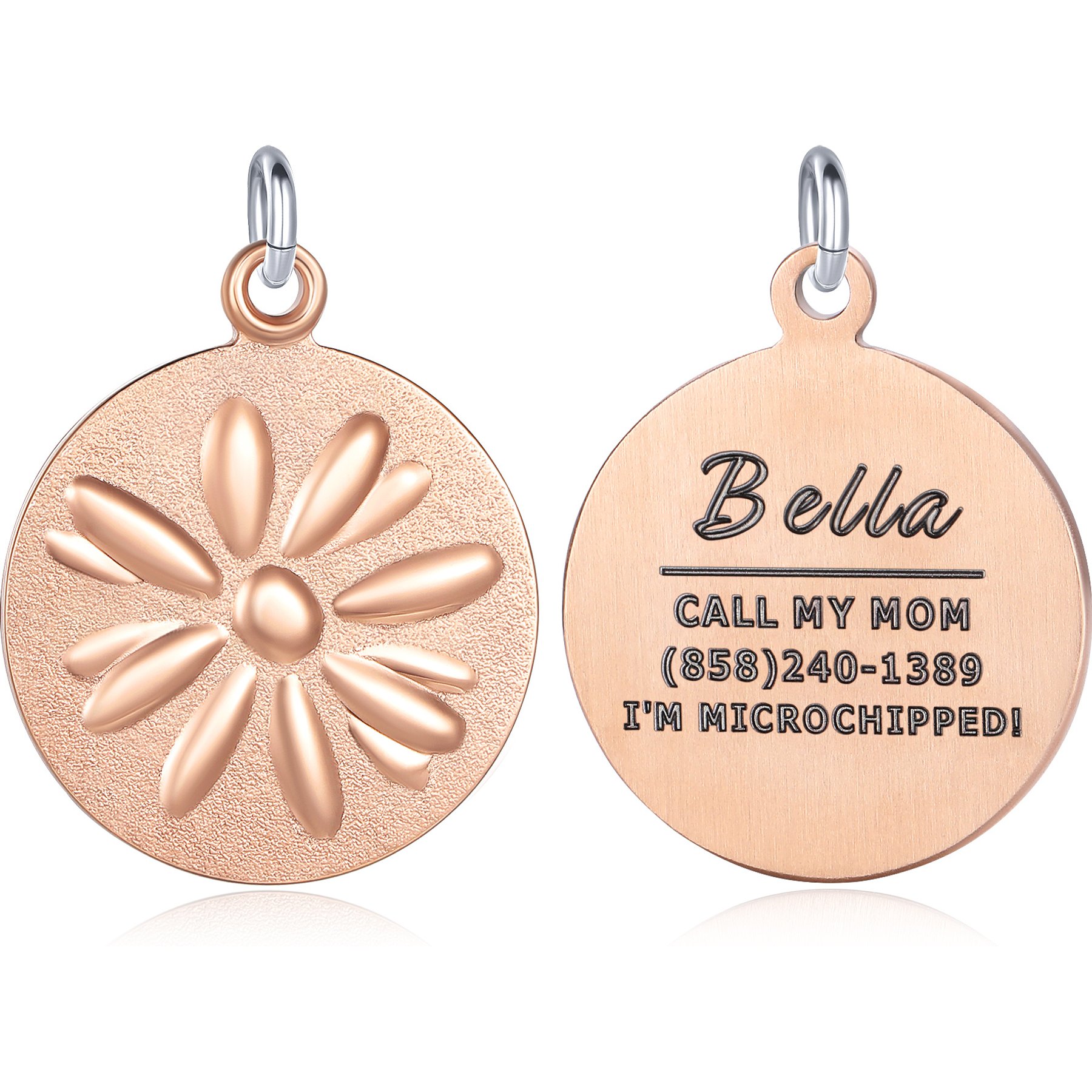 Leash King Custom Personalized Engraved Dog ID Tag, Small/Medium: 1-in, PVD Rose Gold/Flower