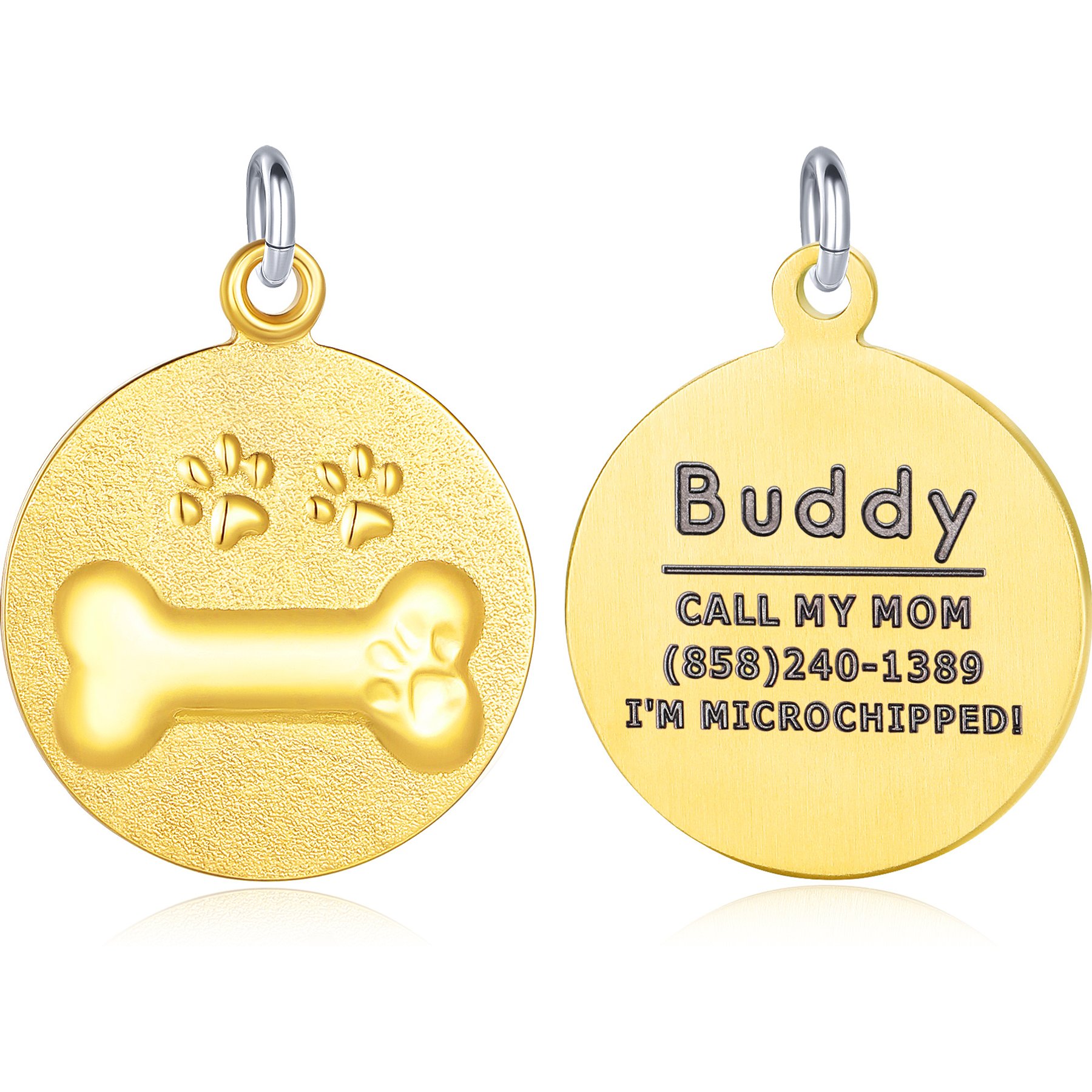 Leash King Custom Personalized Engraved Dog ID Tag, Small/Medium: 1-in, PVD Gold/Bone