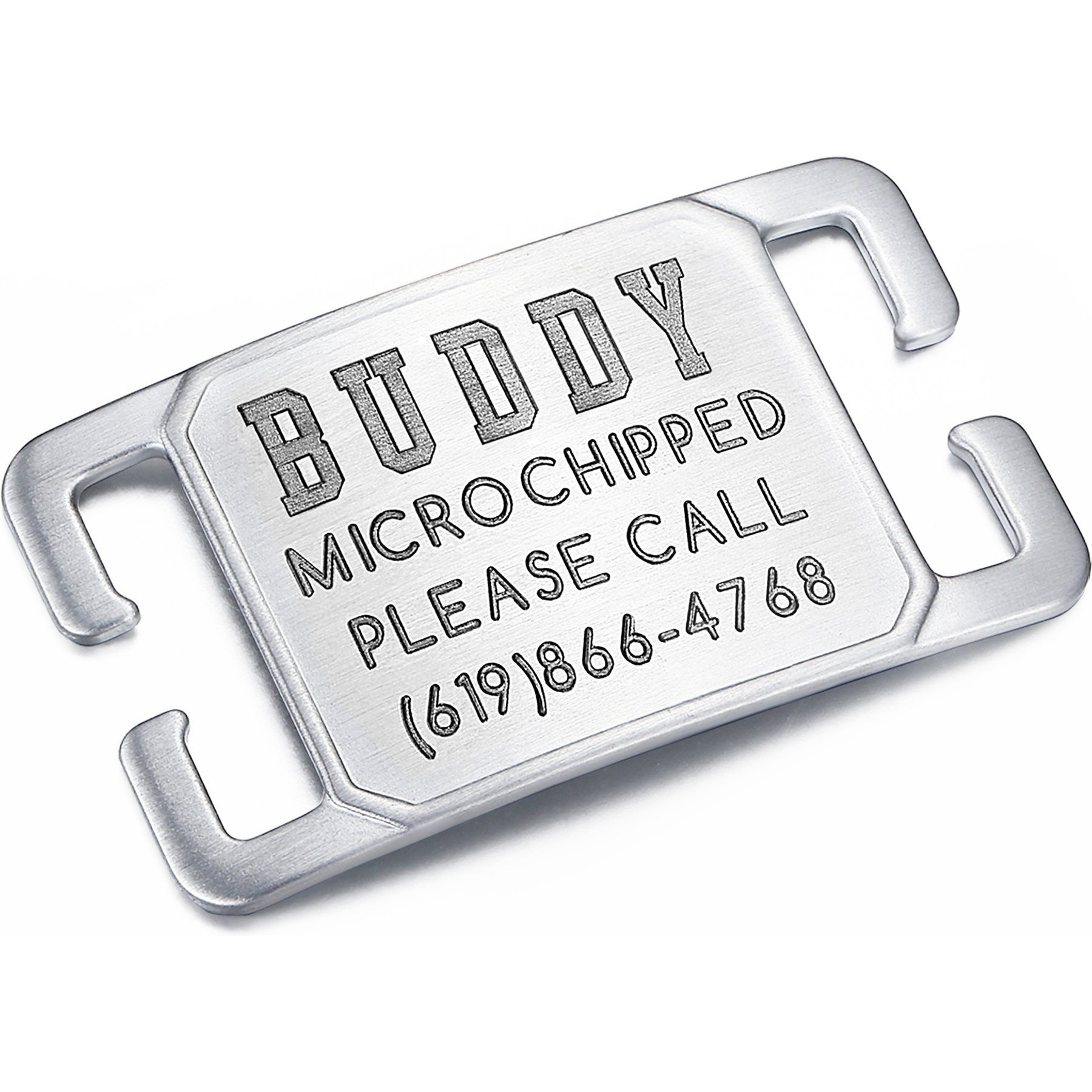 Leash King Rugged & Refined Immovable Slide-On Deep Laser Engraved Horology-Grade Steel Dog ID Tag, Brushed Stainless Steel, Medium