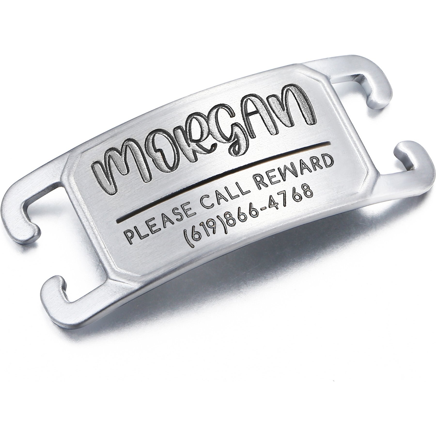 Leash King Rugged & Refined Immovable Slide-On Deep Laser Engraved Horology-Grade Steel Dog ID Tag, Brushed Stainless Steel, X-Small