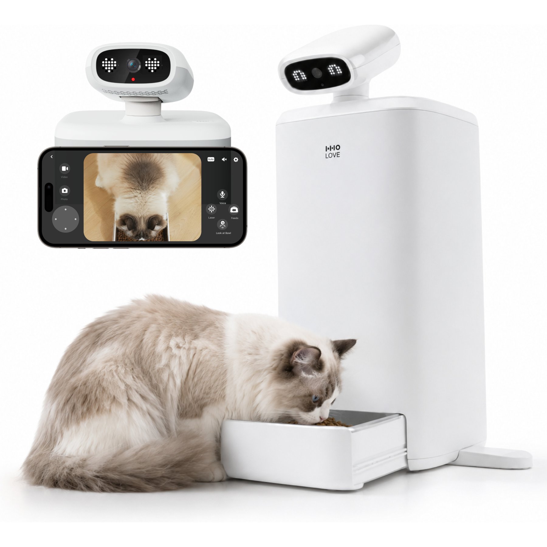 HHOLOVE Sitter AI Smart 2K Camera App Control Automatic Acrylic Cat Feeder, Large: 2.5-L, Grey