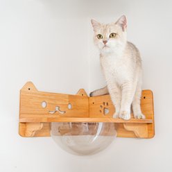 PETOMG Corner Mount Cat Wall Shelf, Wood Color, Medium