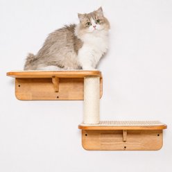 PETOMG Steps & Scratching Post Cat Wall Shelf, Wood Color, Medium