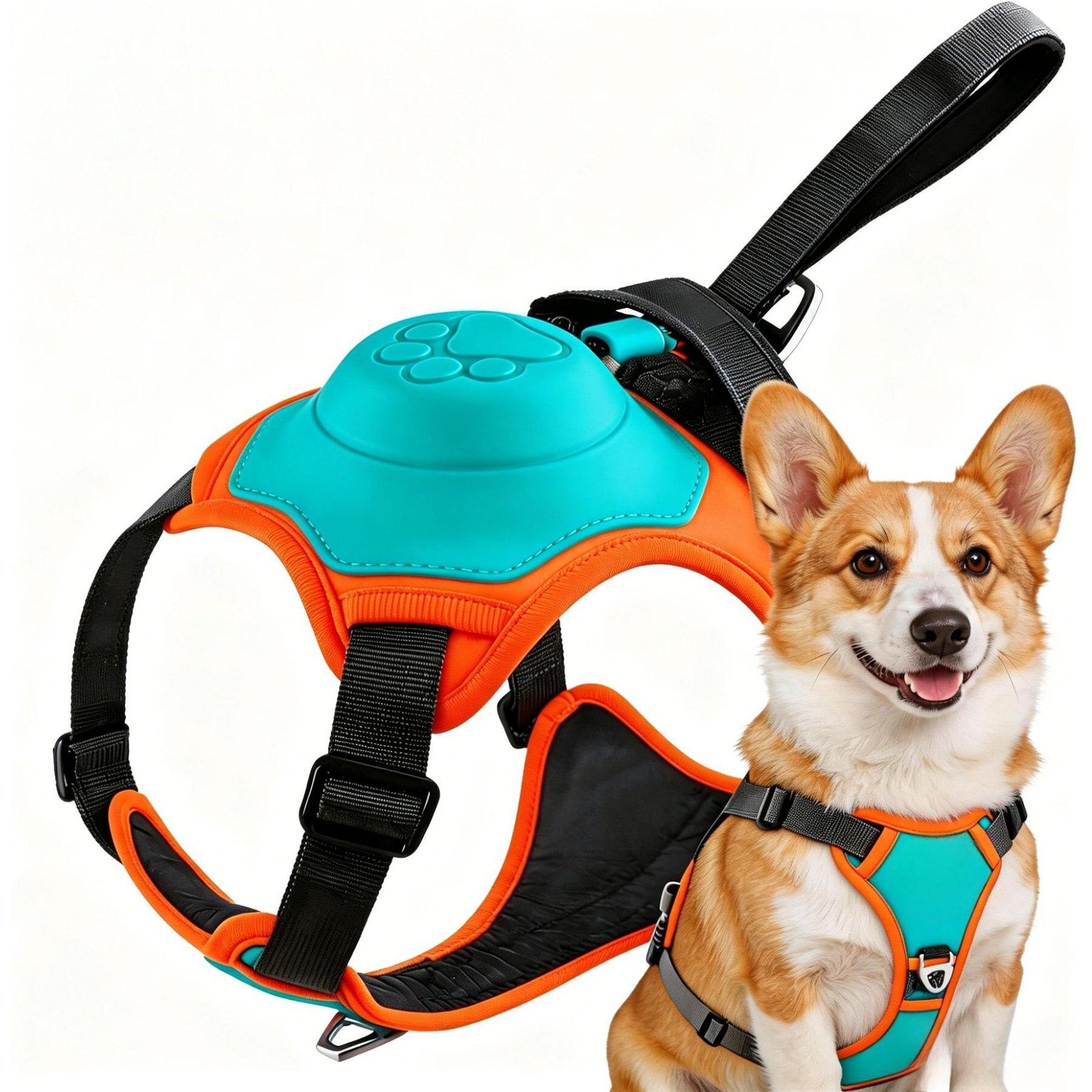 Luckypets 2-in-1 No Pull Retractable Leash, Automatic Anti Burst Impact Function,Adjustable Breathable Vest Dog Harness, Lake Blue, Large: 24 to 32-in chest